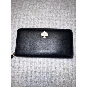 KATE SPADE Leroy Street Neda Full Zip Black Leather Wallet Bow Zipper Pull